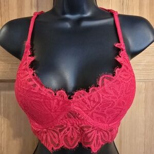 PINK Victoria Secret Double Date Sexy Red Lace Bralette Size Small